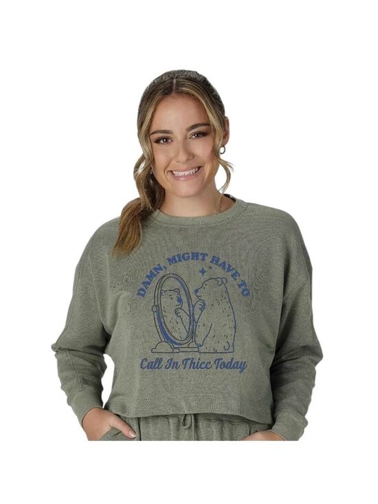 Easton x Jen Shro Tops - “Might Have To Call In Thicc" French Terry Cropped Sweatshirt Cozy Loungewear